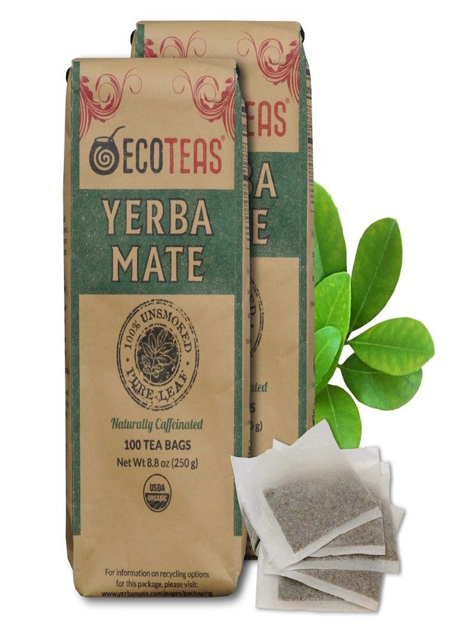 ECOTEAS  أكياس شاي يربا ماتي العضوي الممتاز من إيكوتيز - شاي أعشاب طبيعي للطاقة والتخلص من السموم - بديل للقهوة - كوشير، غير معدل وراثيًا، خالٍ من الغلوتين - 100 كيس سائب غير مدخن، 8.8 أونصة (عبوة من 2) - Image 1